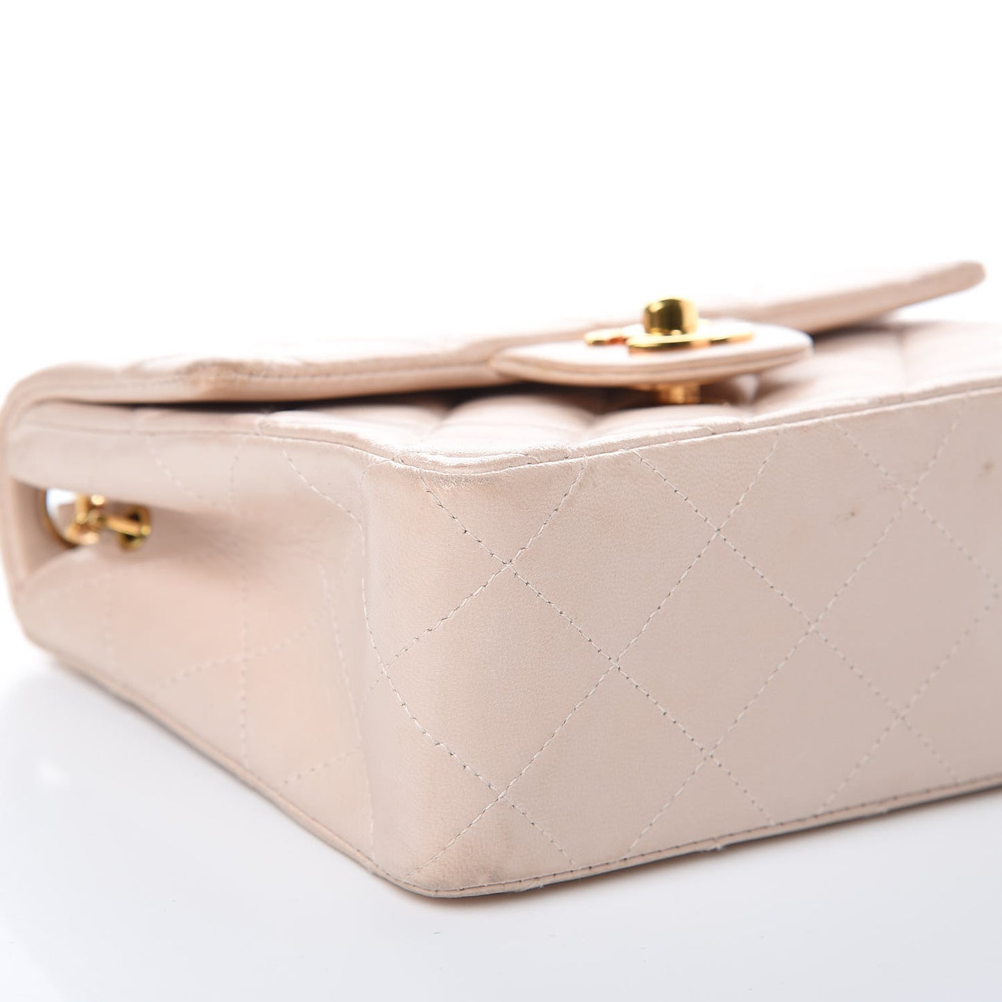 Lambskin Quilted Mini Square Flap Beige