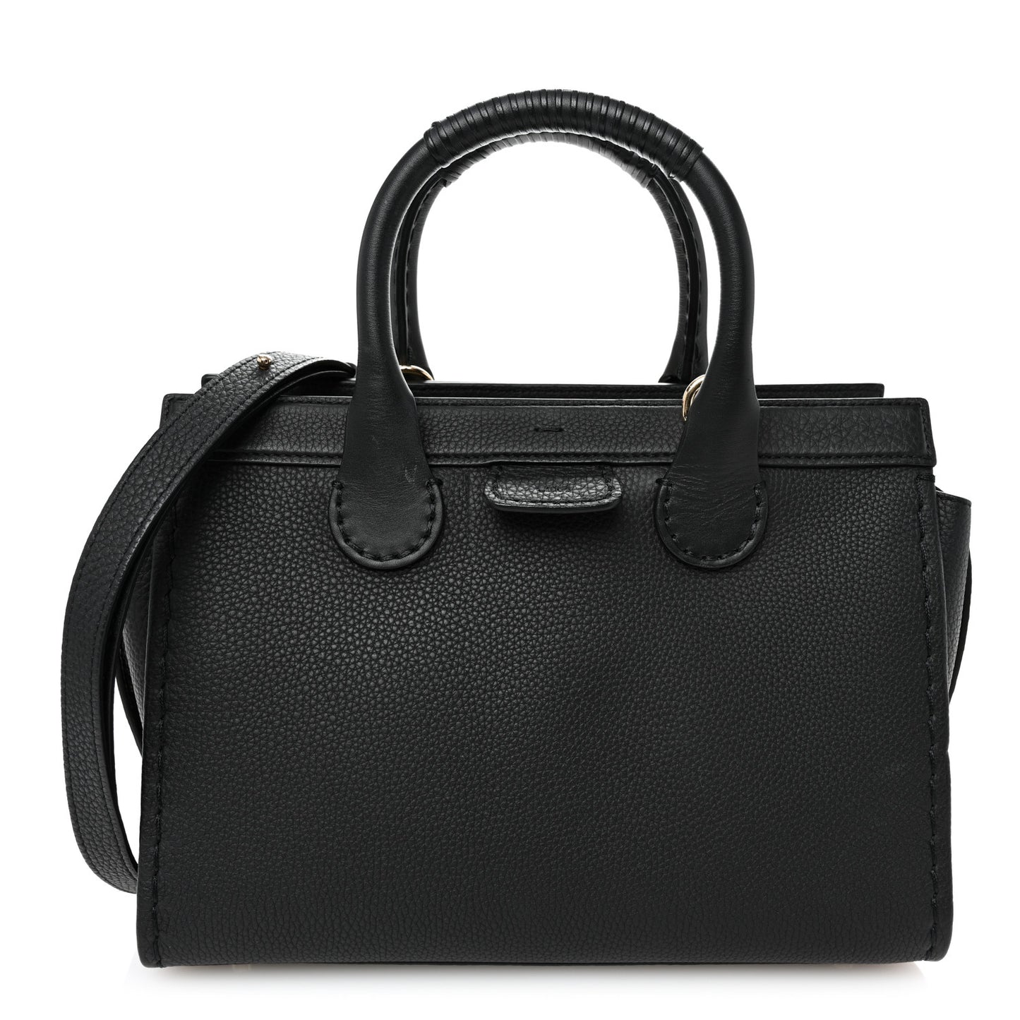Grained Calfskin Small Edith Top Handle Bag Black