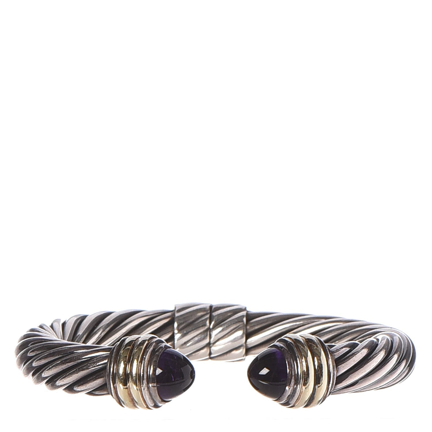 David Yurman Sterling Silver 14K Gold Amethyst 10mm Cable Classics Bracelet 1 of 5