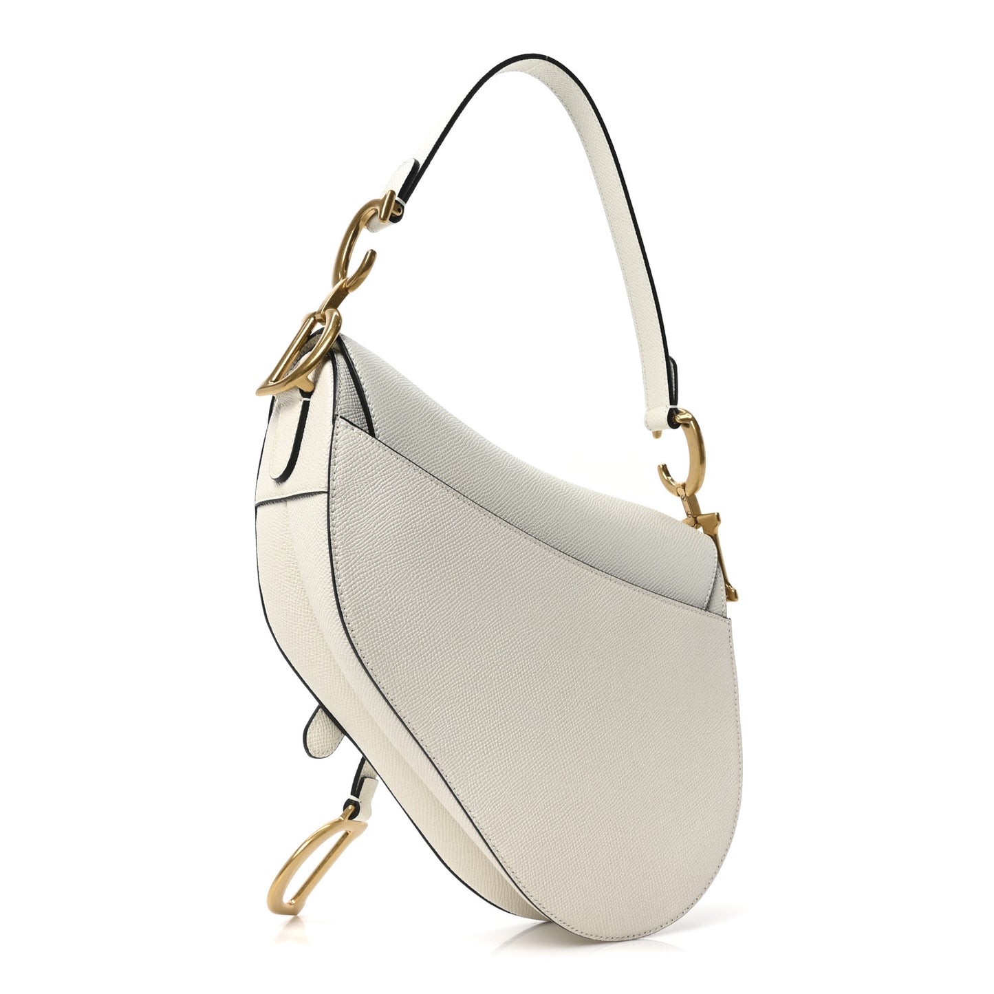 Grained Calfskin Saddle Bag White