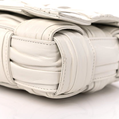 Bottega Veneta Calfskin Intreccio Plisse Cassette Crossbody Bag White 8 of 9
