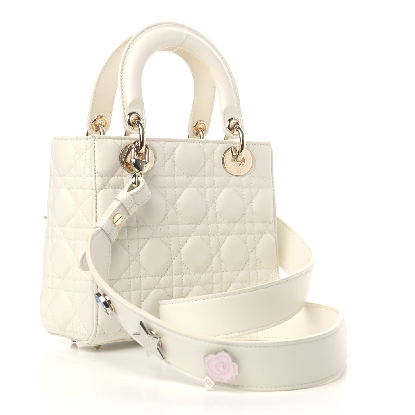 Lambskin Cannage Small Lucky Badges My Lady Dior White