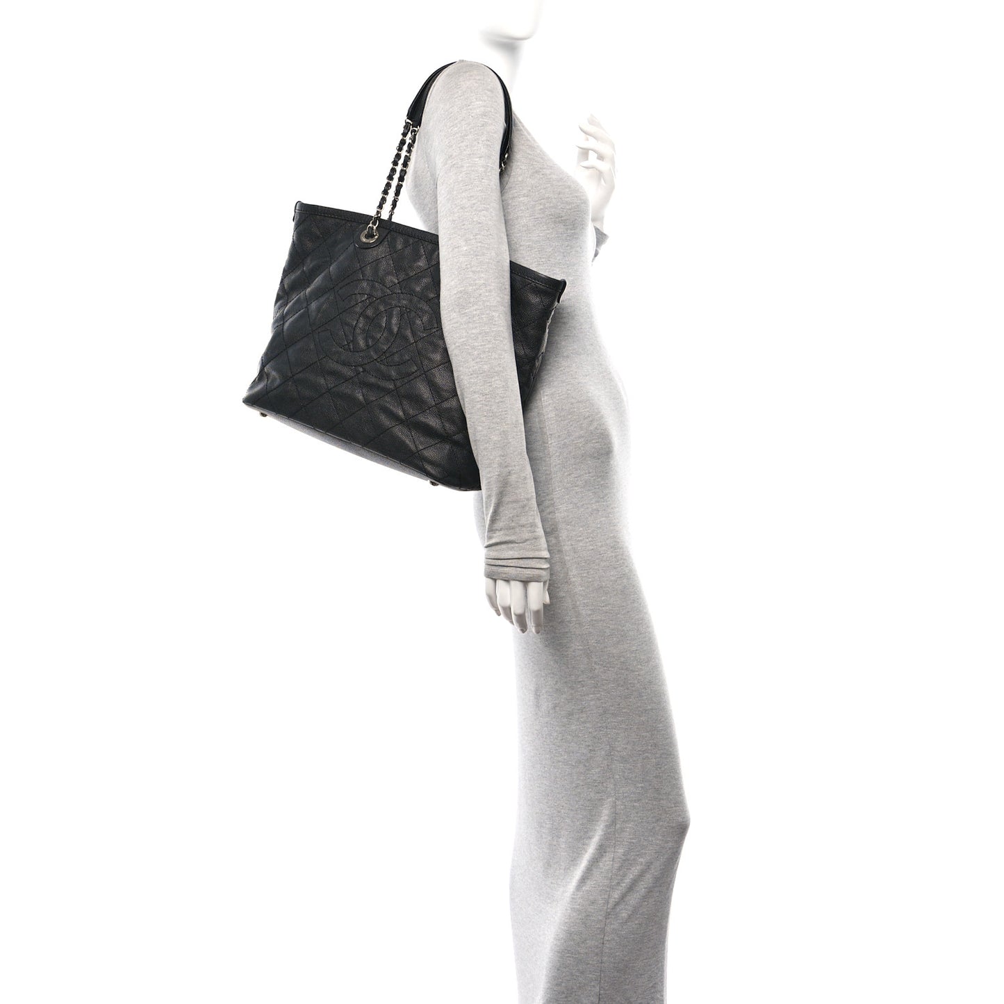 Grained Calfskin Quilted Large Daily Shopping Tote Black Black