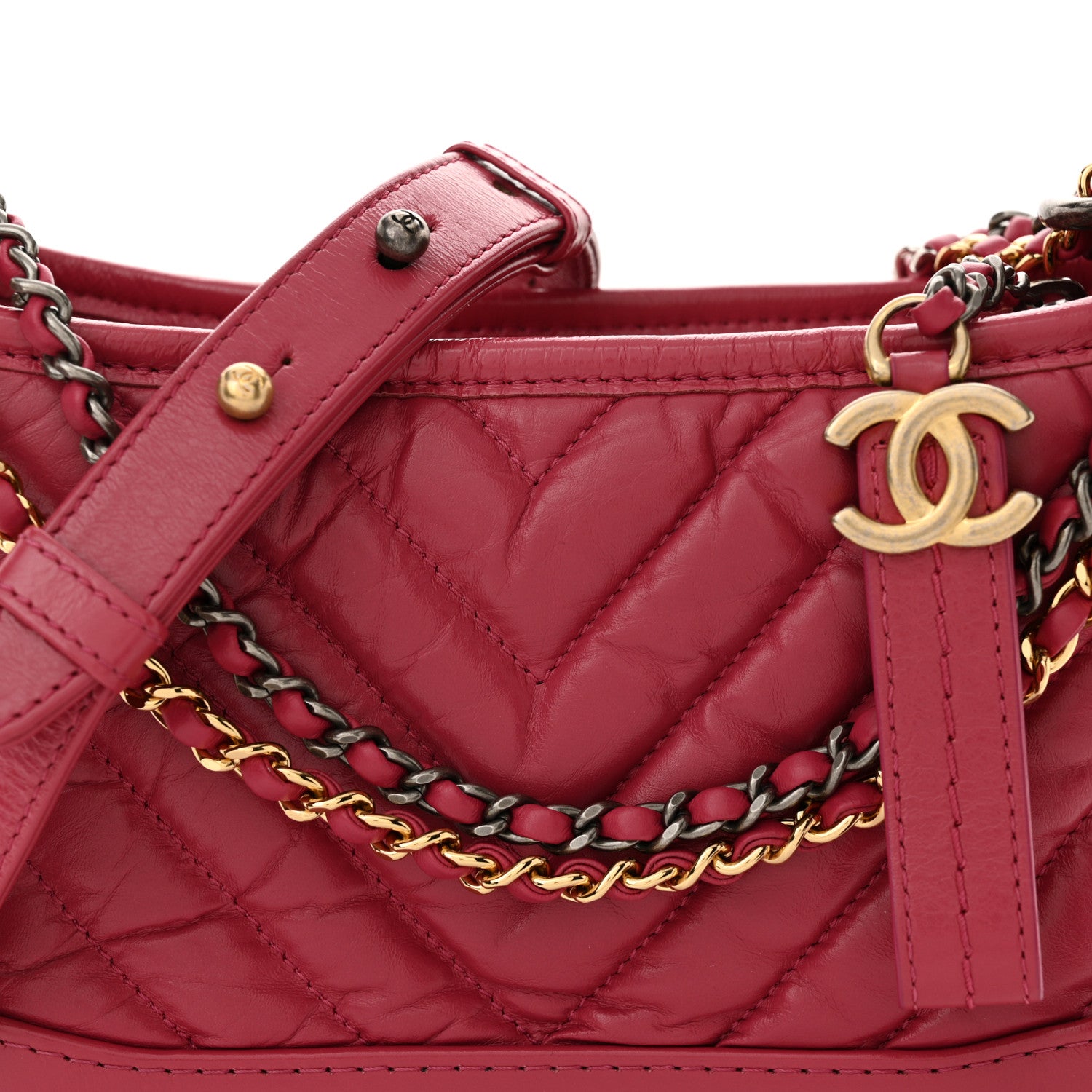 Chanel Aged Calfskin Chevron Quilted Small Gabrielle Hobo Dark Pink 8 of 12