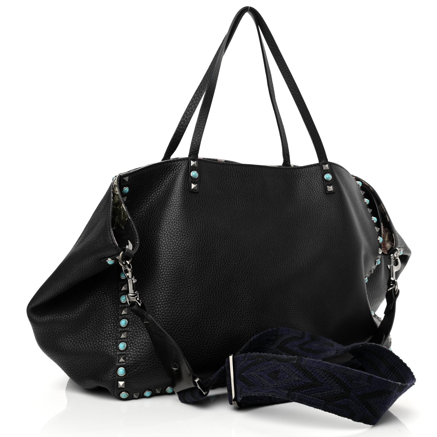 Valentino Garavani Stampa Alce Calfskin Large Tree of Life Rockstud Rolling Reversible Tote Black Multicolor 3 of 9