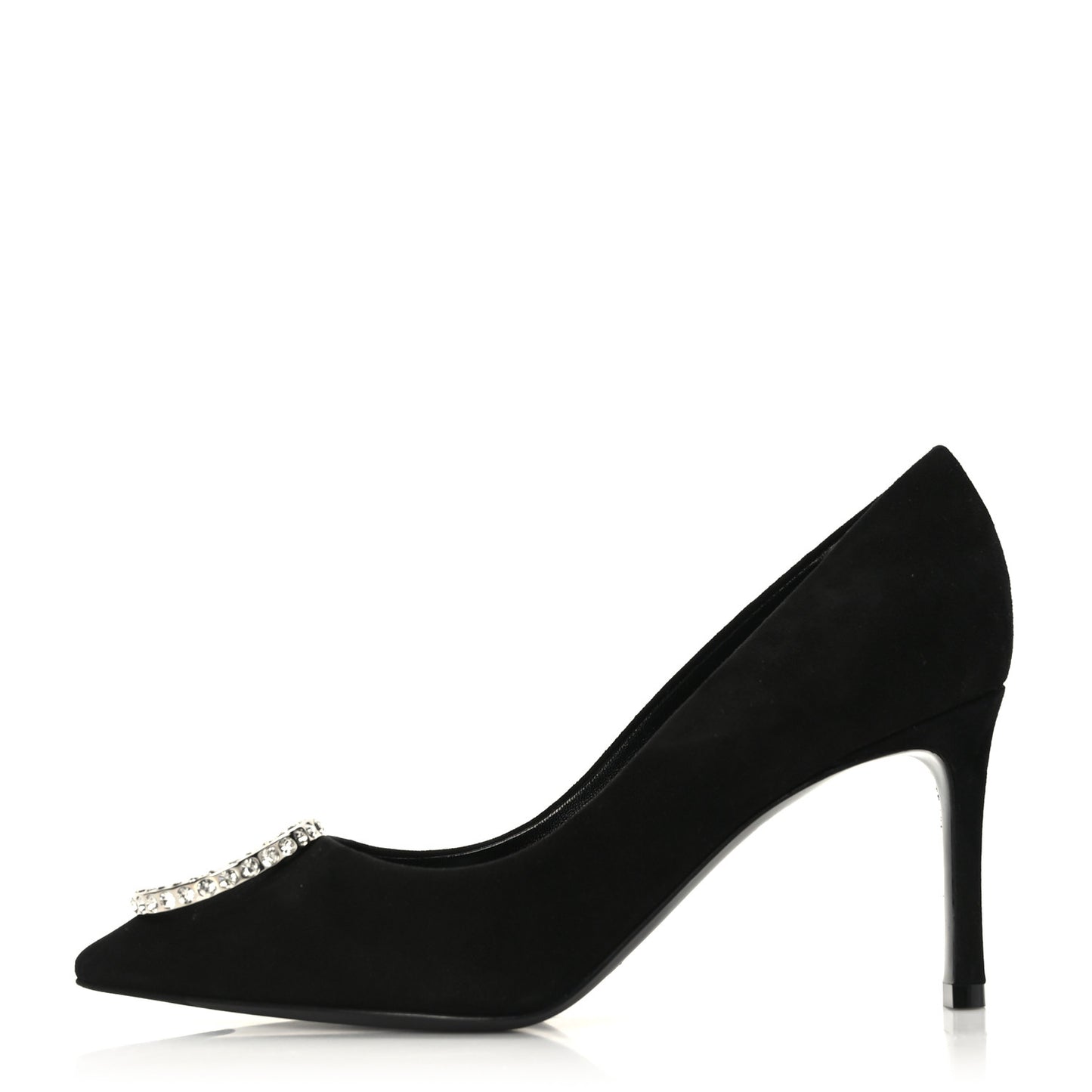 Suede Baby Goat Swarovski Crystal Madeleine Pumps 36 Black