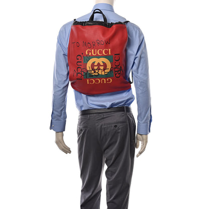 Gucci Calfskin Coco Capitan Logo Drawstring Backpack Hibiscus Red 2 of 9