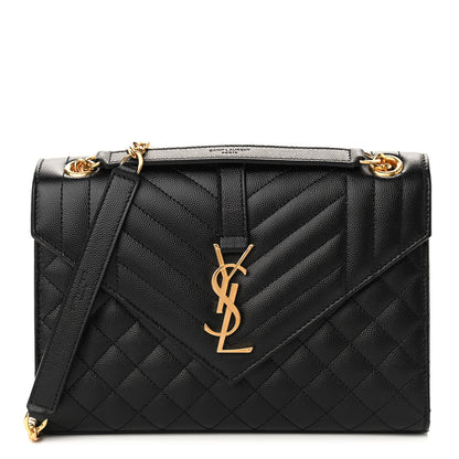 Saint Laurent Grain De Poudre Textured Mixed Matelasse Triquilt Medium Monogram Satchel Black 1 of 9