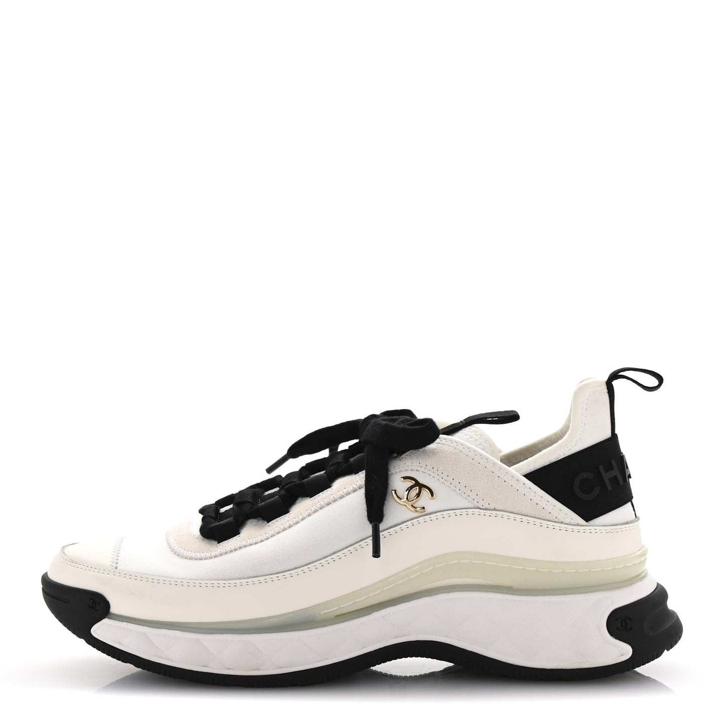 Velvet Calfskin Mixed Fibers CC Sneakers 39.5 Ivory Black