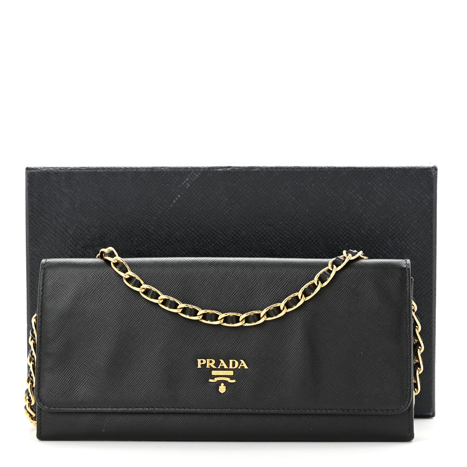 Prada Saffiano Metal Oro Chain Wallet Black 11 of 11
