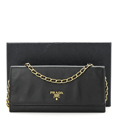 Prada Saffiano Metal Oro Chain Wallet Black 11 of 11