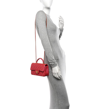 Chanel Iridescent Lambskin Quilted Mini Top Handle Rectangular Flap Red 2 of 10