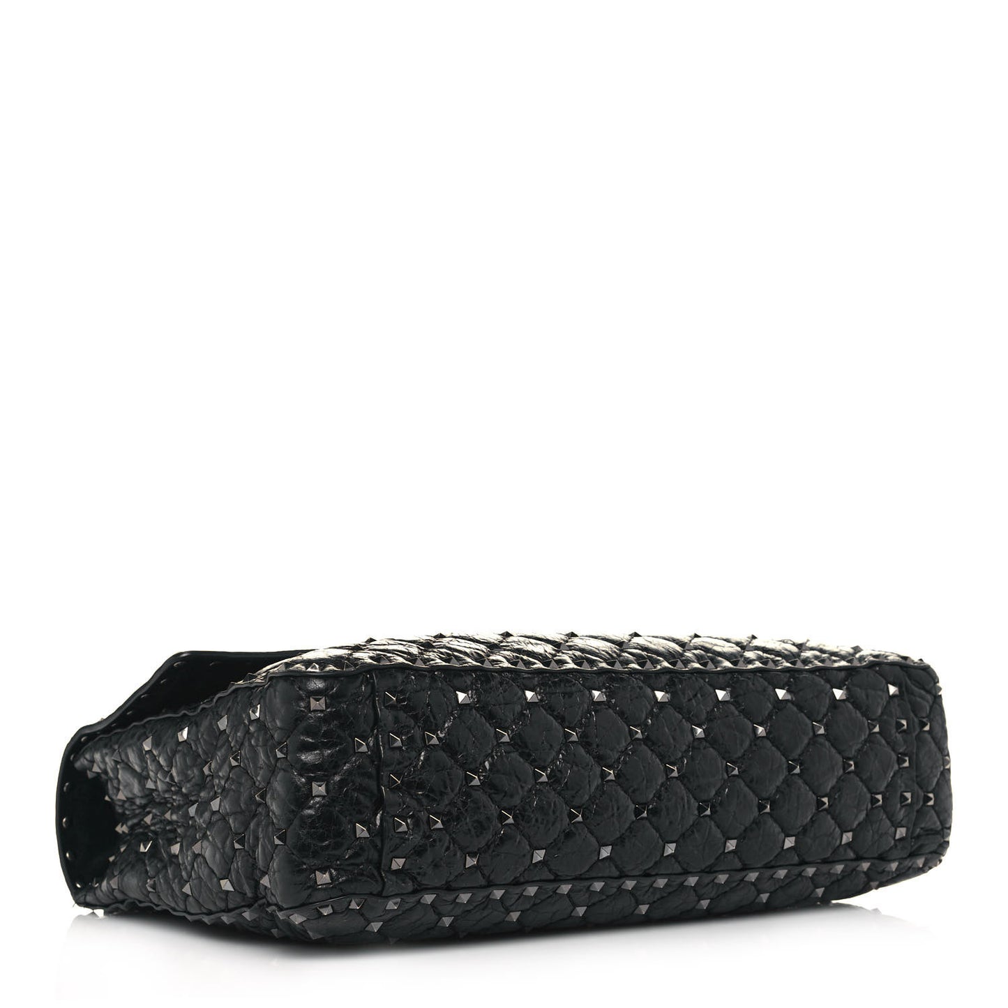 Craquele Nappa Maxi Rockstud Spike Shoulder Bag Black