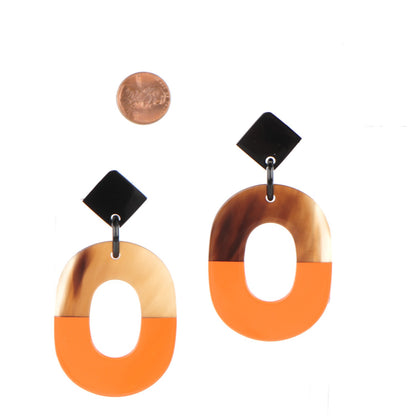 Hermes Buffalo Horn Lacquered Wood Isthme Earrings Orange 2 of 5