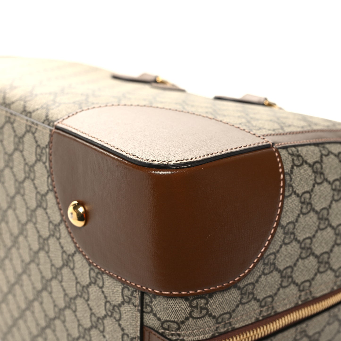 GG Supreme Monogram Azalea Calfskin Retro Interlocking G Duffle Bag Beige Ebony Brown Sugar
