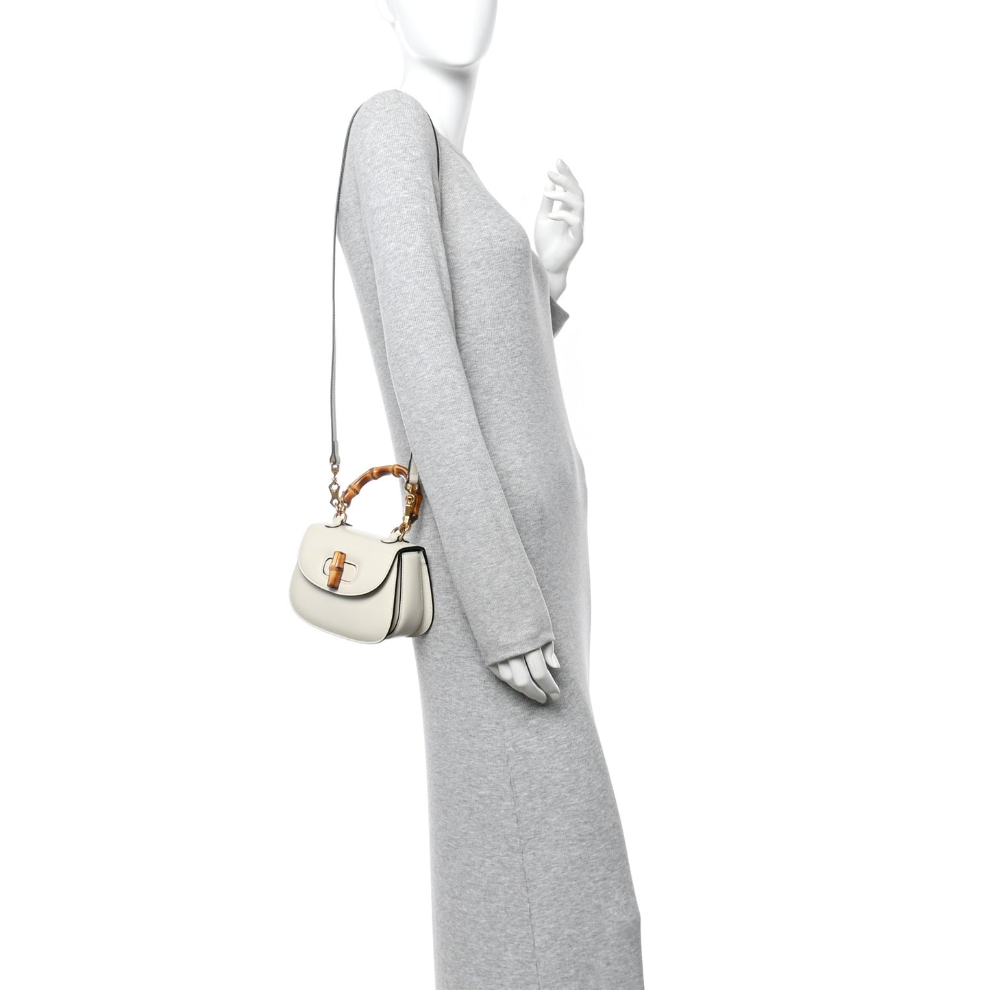 Boarded Dyana Lux Calfskin Web Mini Bamboo 1947 Top Handle Bag  Mystic White