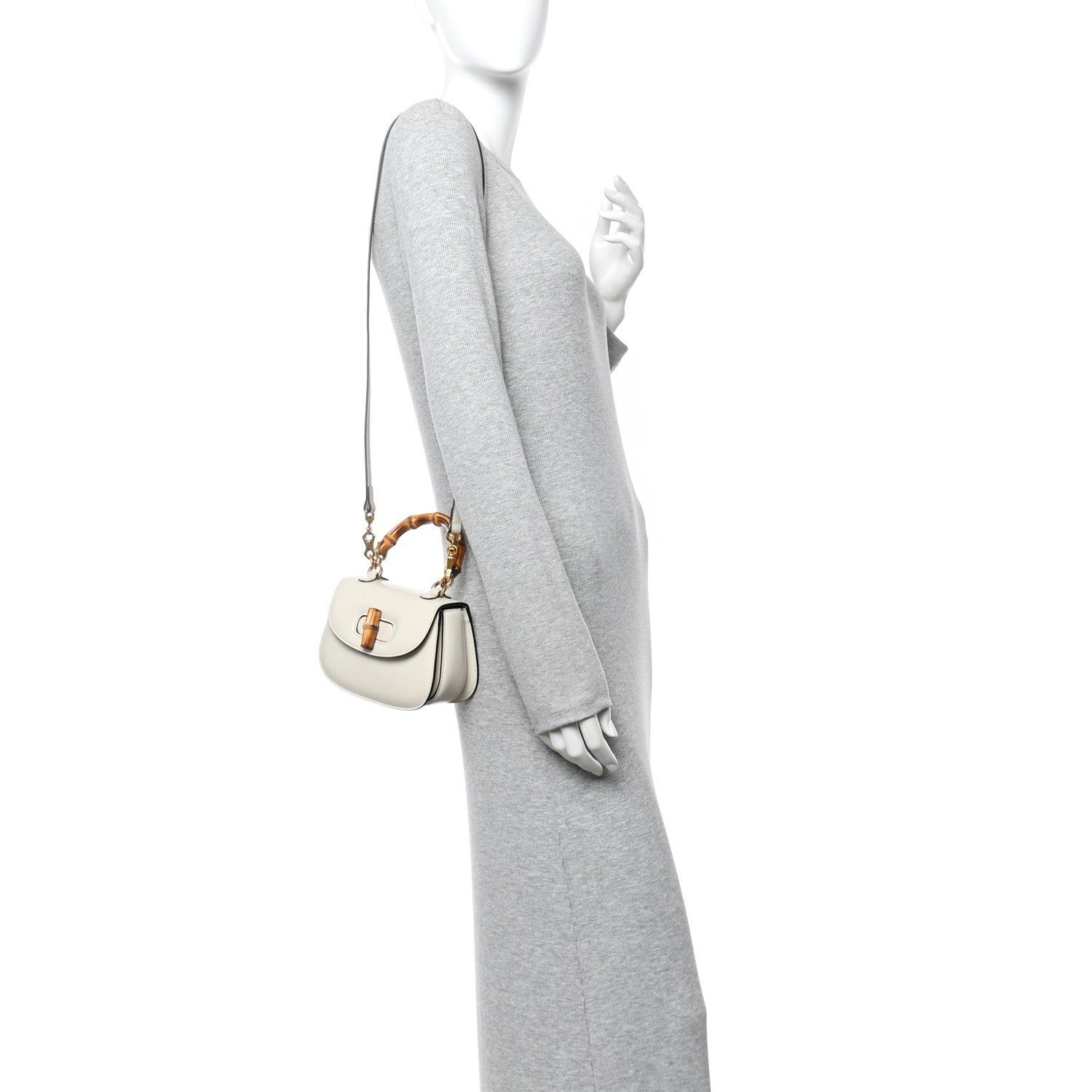 Gucci Boarded Dyana Lux Calfskin Web Mini Bamboo 1947 Top Handle Bag  Mystic White 2 of 13