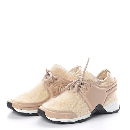 Chanel Stretched Fabric Satin CC Womens Sneakers 38 Light Beige Beige 3 of 8