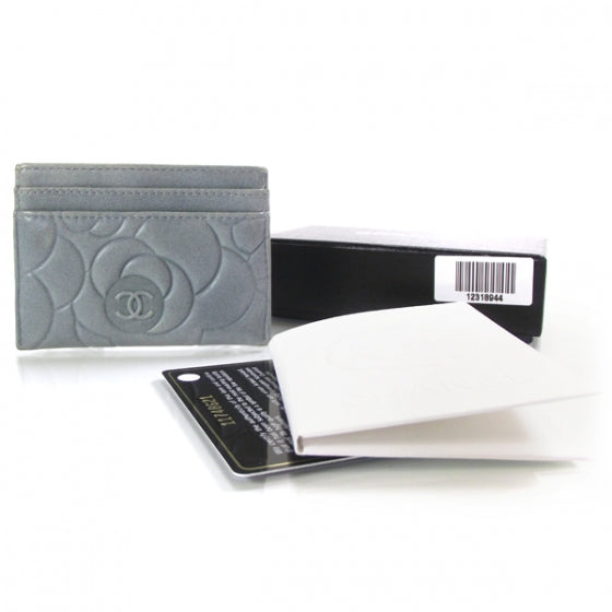 Chanel Lambskin Camellia Card Holder Blue 2 of 9