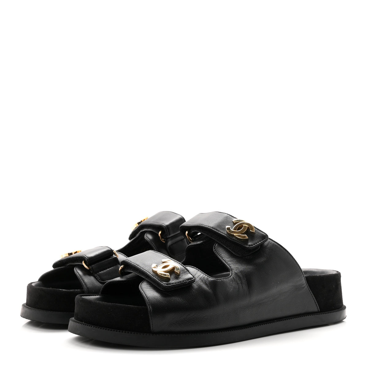 Chanel Lambskin Velcro Dad Chain CC Slide Sandals 38.5 Black 4 of 9
