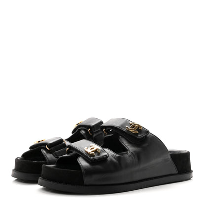 Chanel Lambskin Velcro Dad Chain CC Slide Sandals 38.5 Black 4 of 9