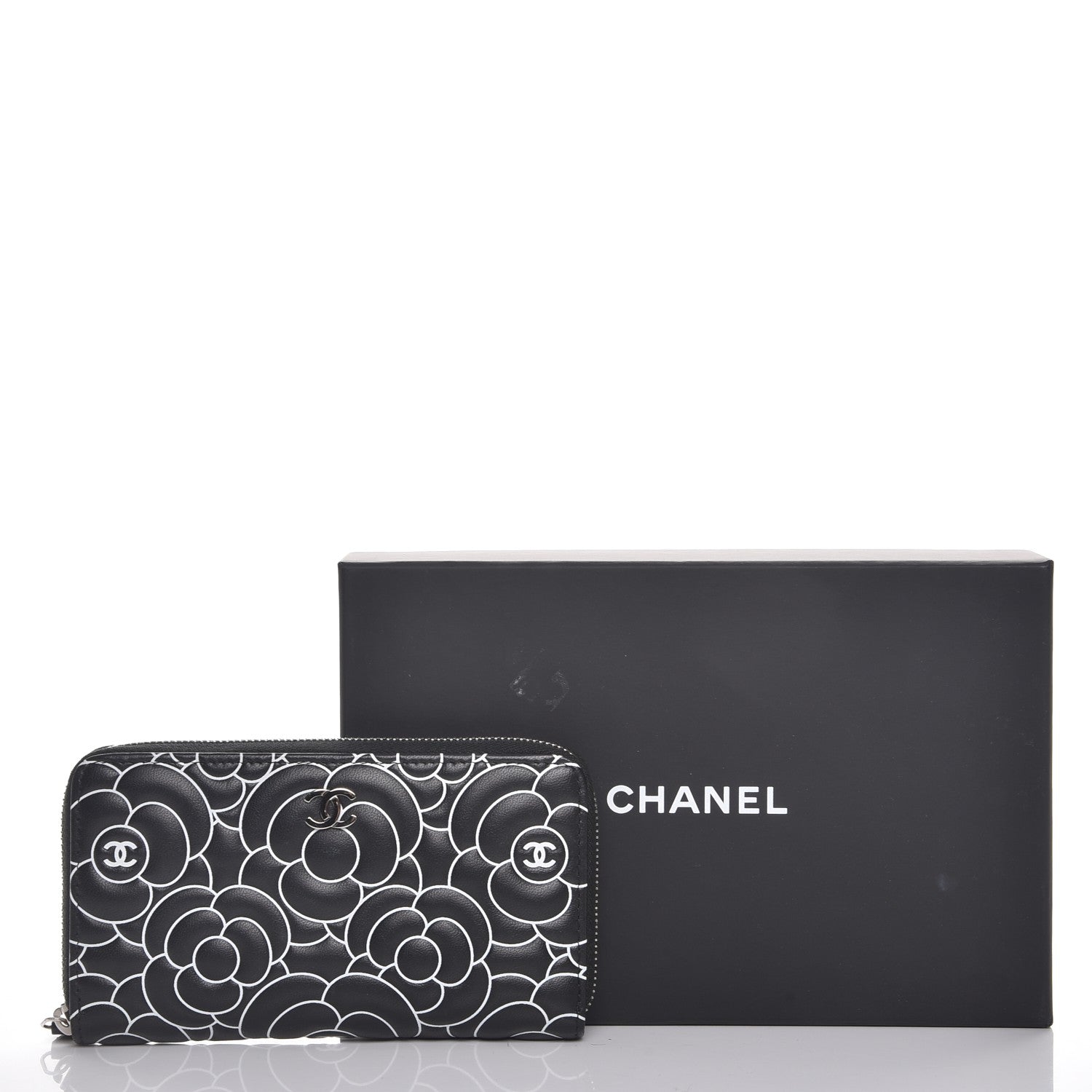 Chanel Lambskin Camellia Embossed Zip Around Wallet Black 9 of 9
