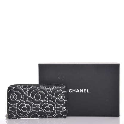 Chanel Lambskin Camellia Embossed Zip Around Wallet Black 9 of 9