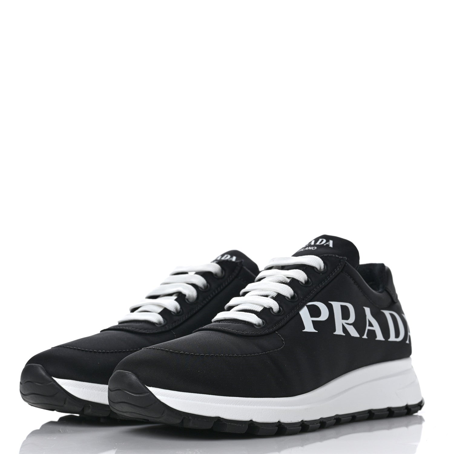 Prada Nylon Gabardine Logo Sneakers 39 Black White 3 of 10