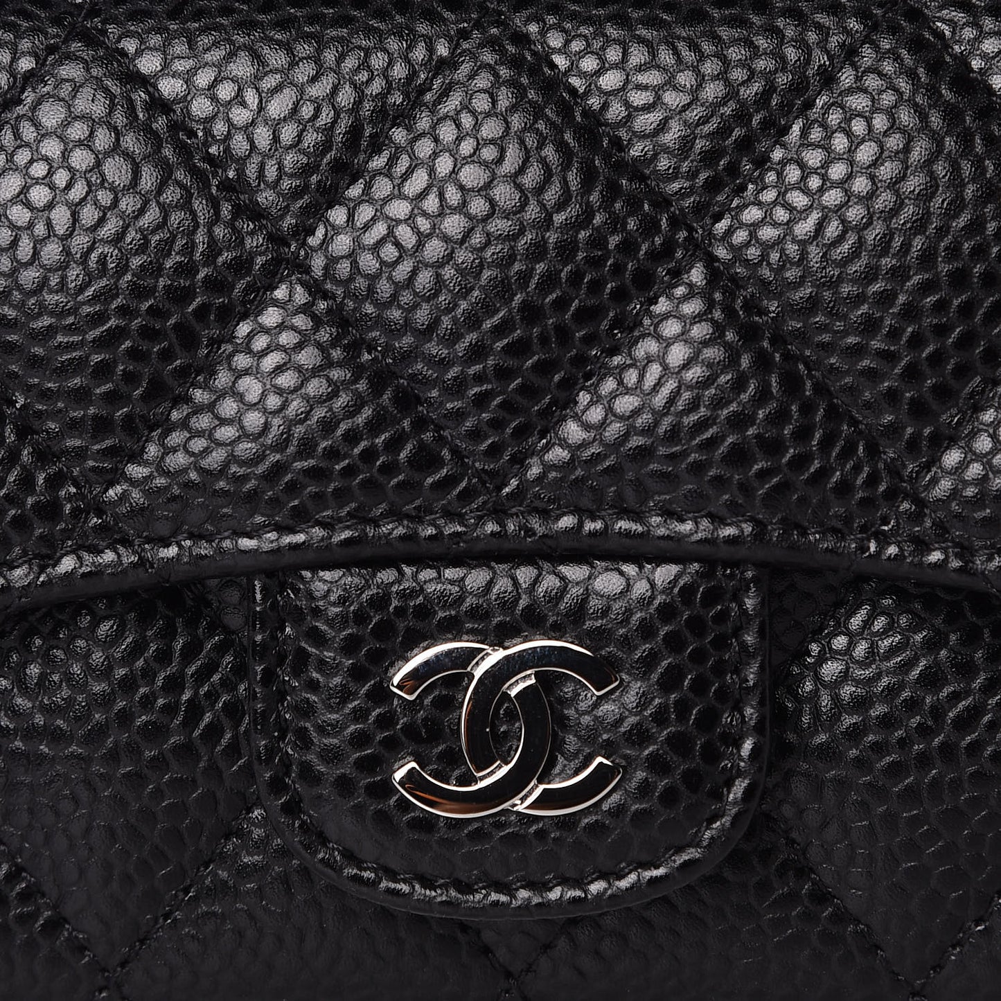 Caviar Quilted Flap Card Holder Black
