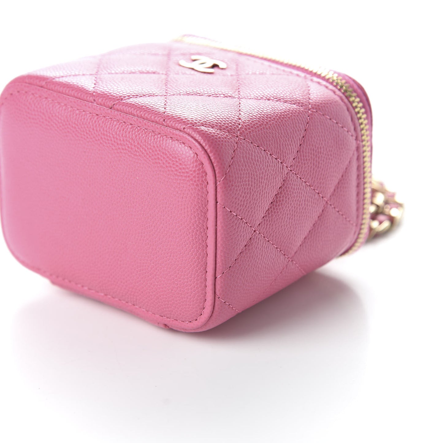 Caviar Quilted Mini Vanity Case With Chain Pink