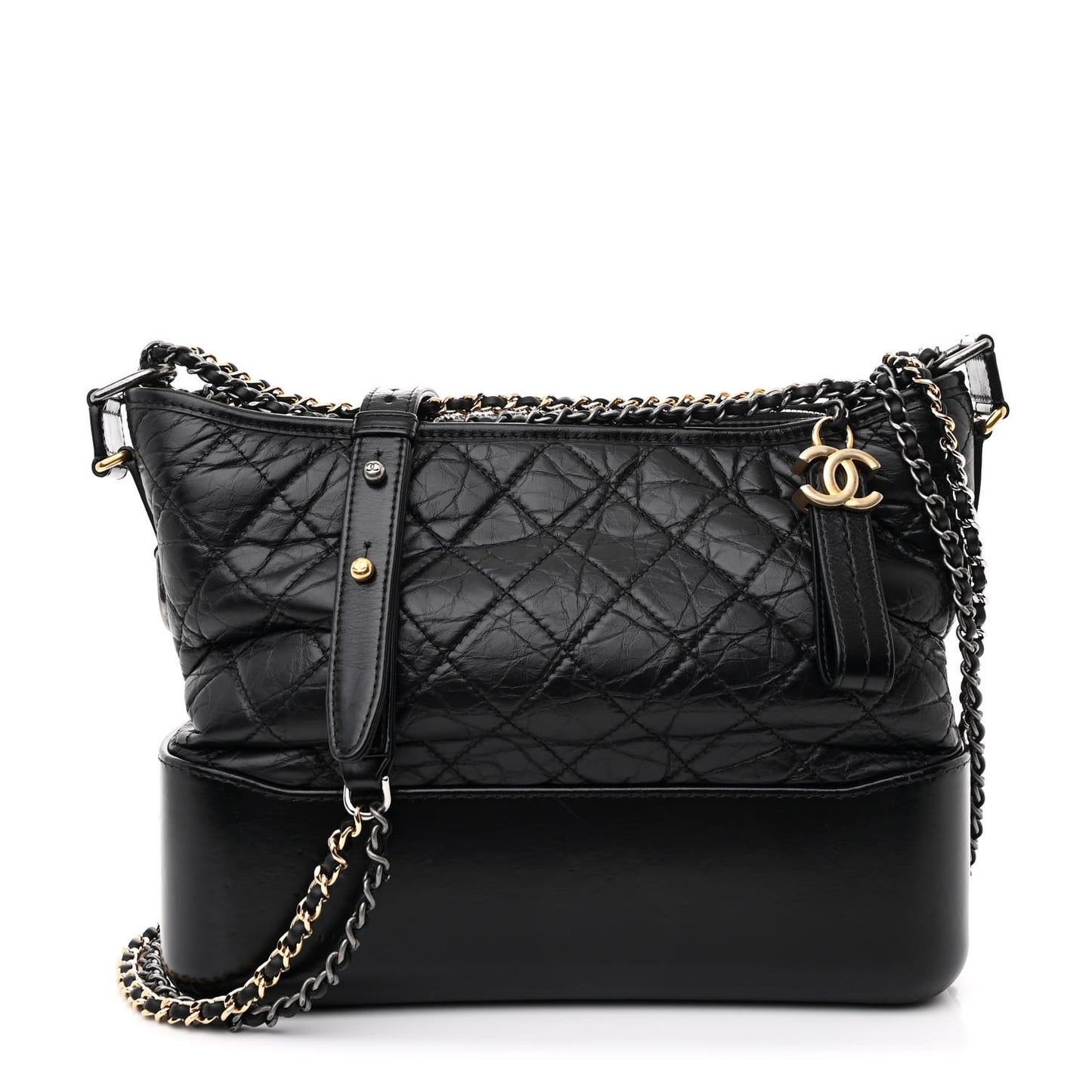 Aged Calfskin Quilted Medium Gabrielle Hobo Black