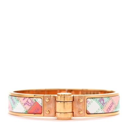 Hermes Enamel Printed Narrow Bolduc Au Carre Hinged Bracelet S 1 of 4
