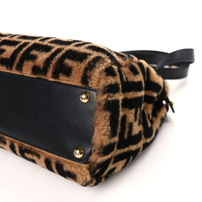 Fendi Shearling Nappa Macro FF 1974 Medium Peekaboo Iconic Satchel Tobacco Black 8 of 8