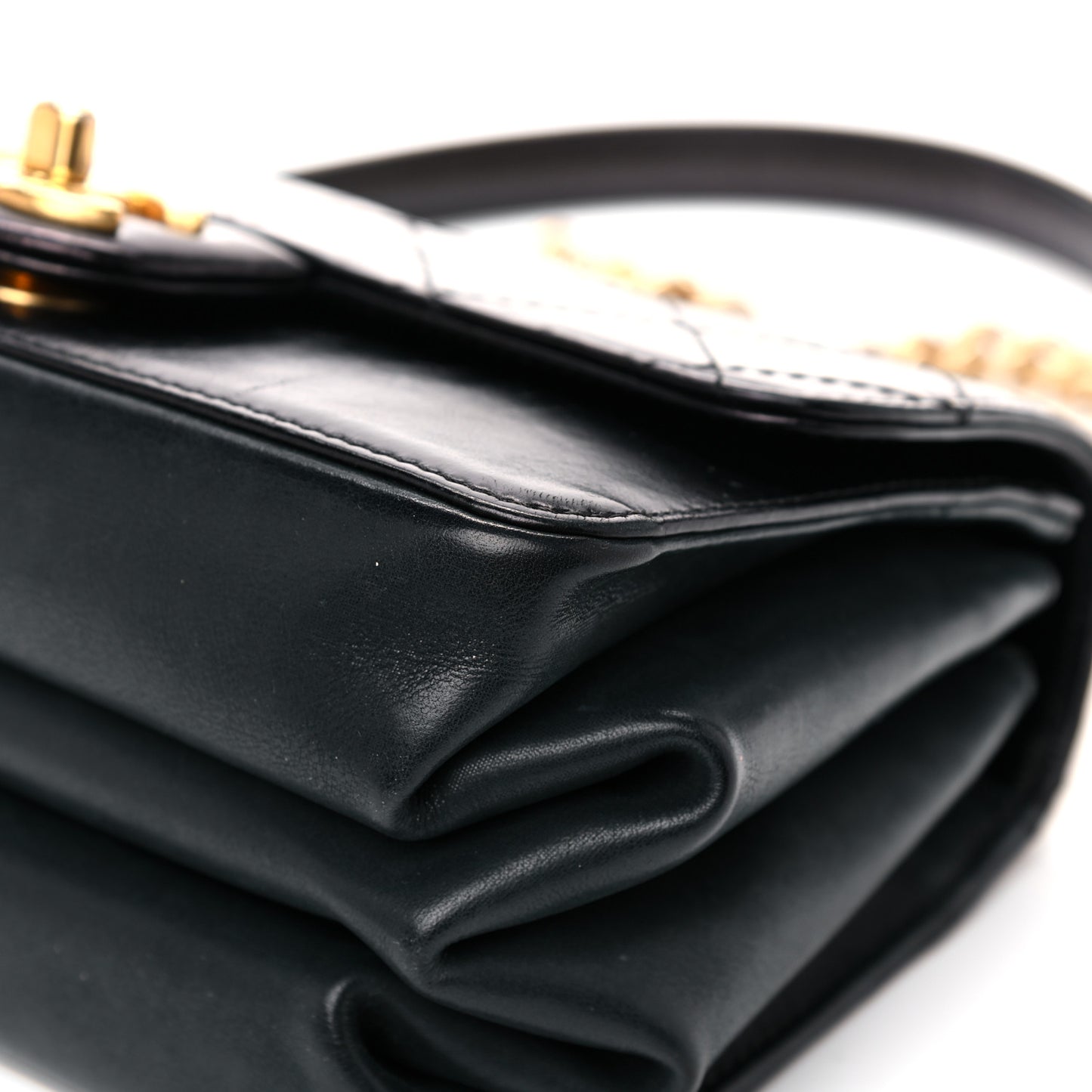 Iridescent Calfskin Quilted Small Straight Lined Flap Black