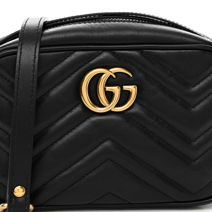 Gucci Calfskin Matelasse Mini GG Marmont Chain Shoulder Bag Black 8 of 10