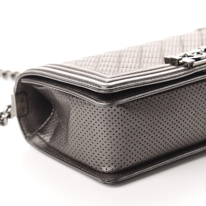 Chanel Metallic Lambskin Perforated Medium Boy Flap Dark Silver 6 of 11