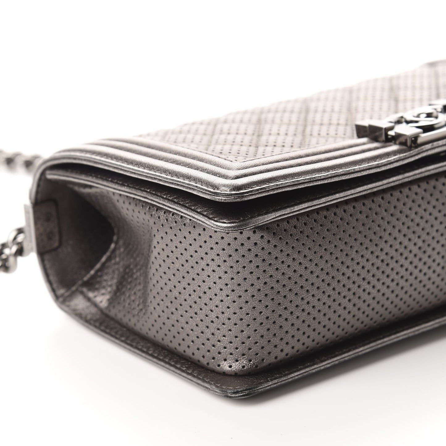 Metallic Lambskin Perforated Medium Boy Flap Dark Silver