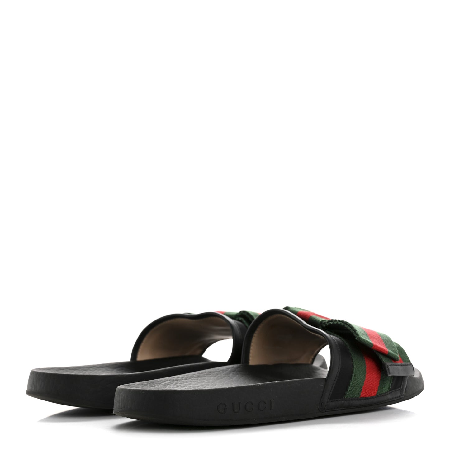 Satin Web Bow Slide Sandals Black