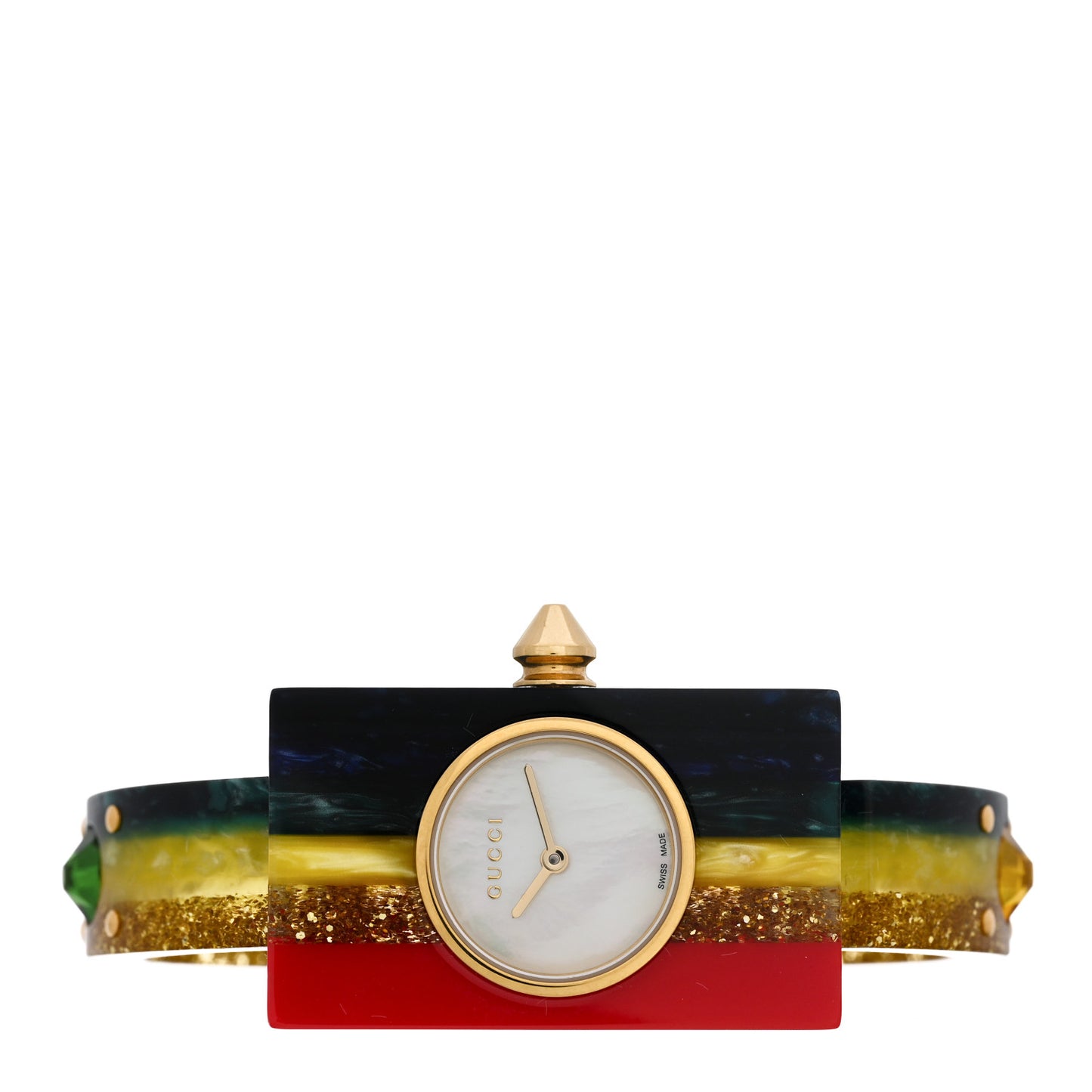 Stainless Steel Plexiglass Mother of Pearl 24mm Rainbow Quartz Watch