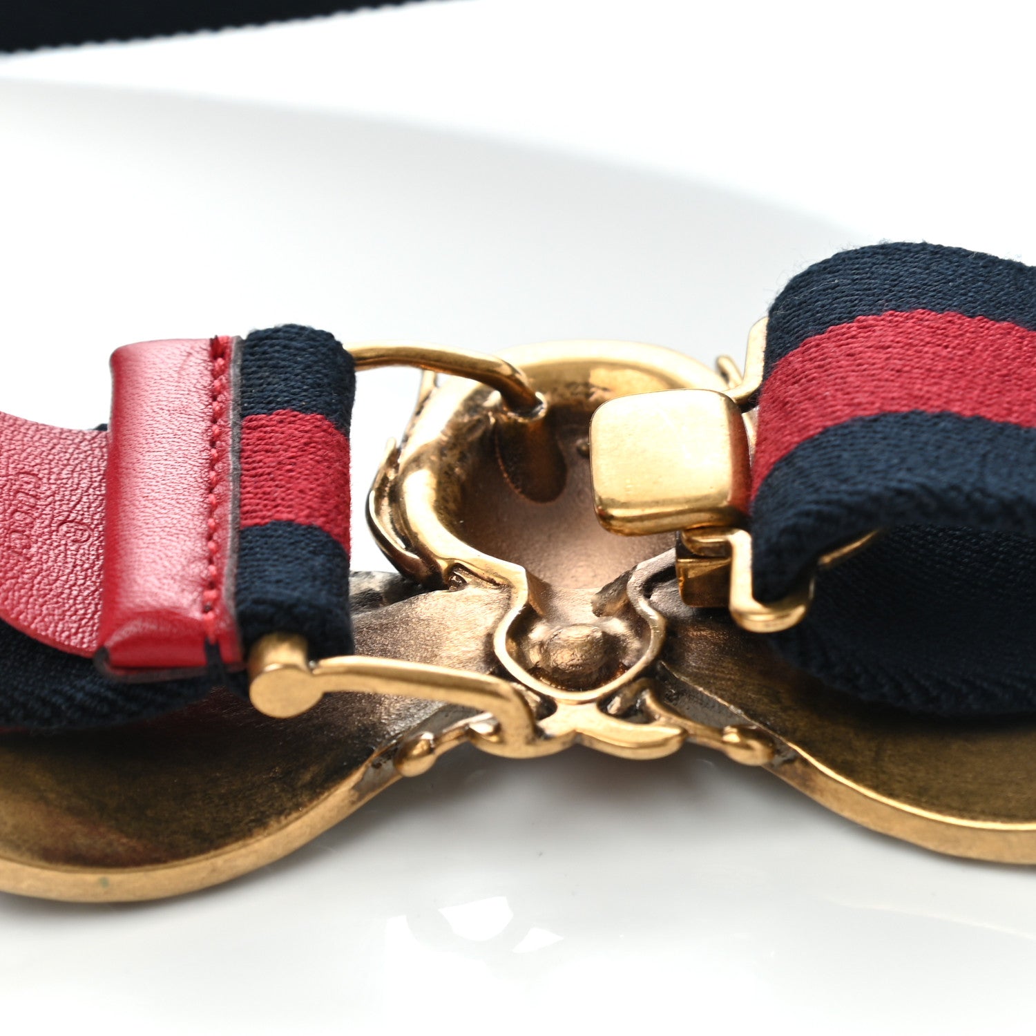 Gucci Web Queen Margaret Bee Belt 90 36 Red Navy 7 of 7