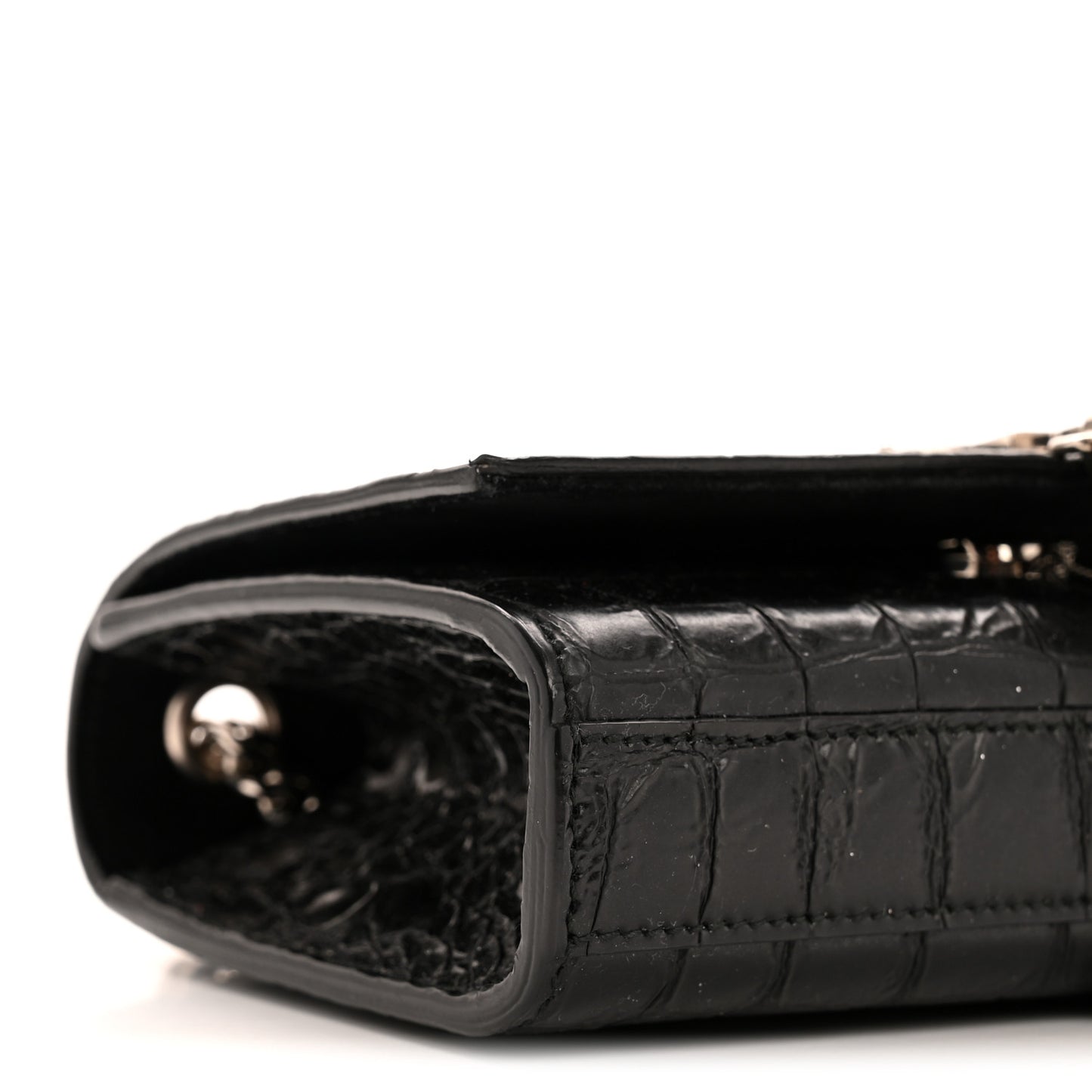 Calfskin Crocodile Embossed Small Classic Monogram Kate Tassel Satchel Black