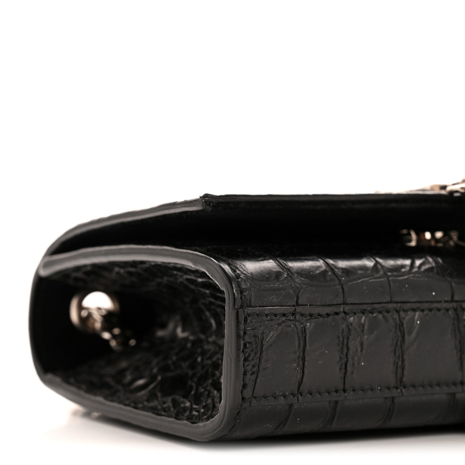 Saint Laurent Calfskin Crocodile Embossed Small Classic Monogram Kate Tassel Satchel Black 9 of 12