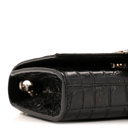 Saint Laurent Calfskin Crocodile Embossed Small Classic Monogram Kate Tassel Satchel Black 9 of 12