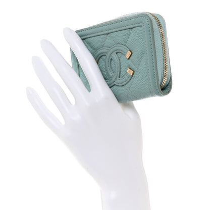 Chanel Caviar Quilted Filigree Coin Purse Light Blue 3 of 14