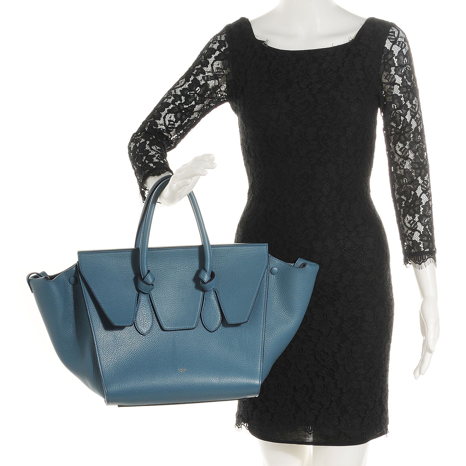 Celine Grained Calfskin Tie Knot Small Tote Denim 2 of 9