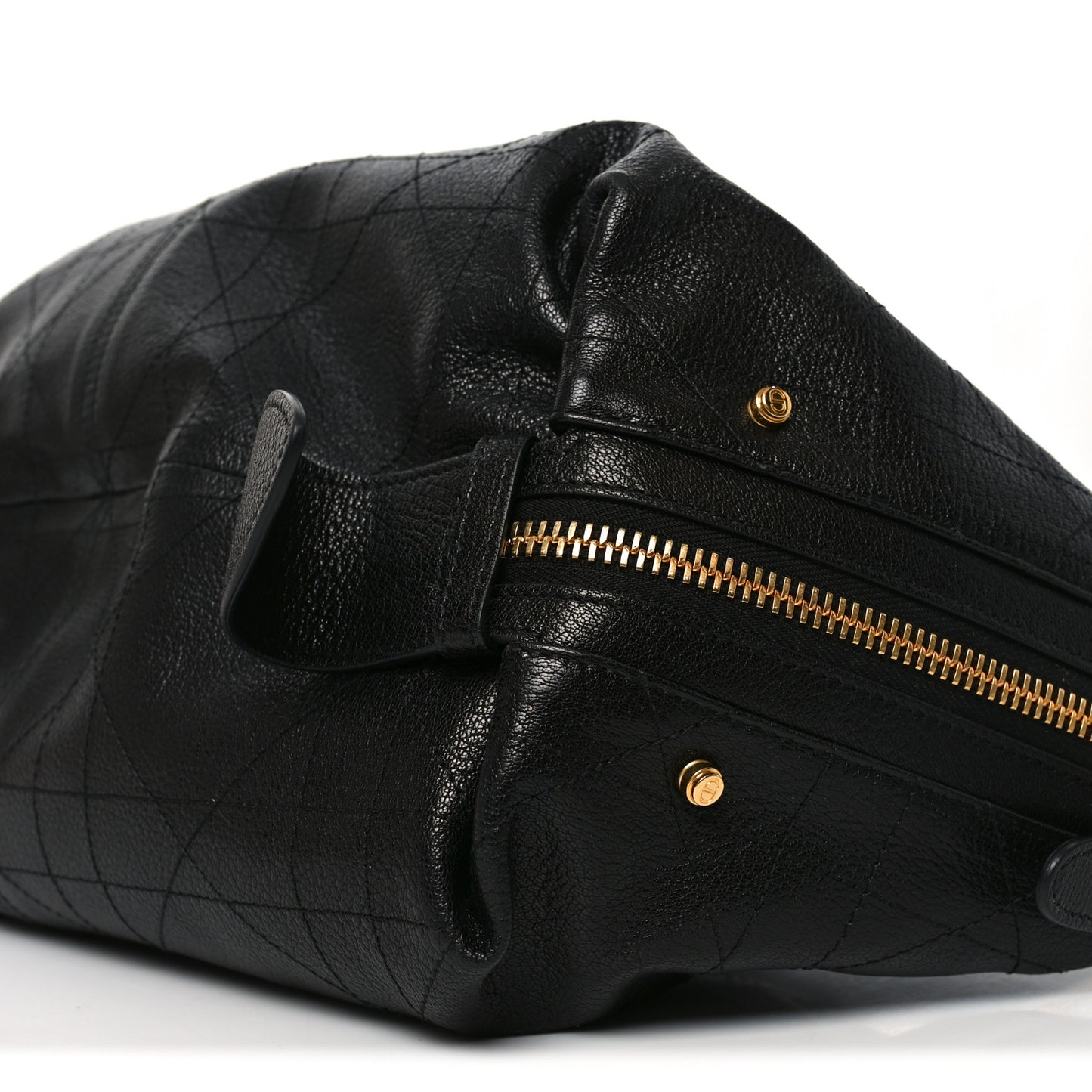 Shiny Grained Calfskin Macrocannage Medium D-Journey Bag Black
