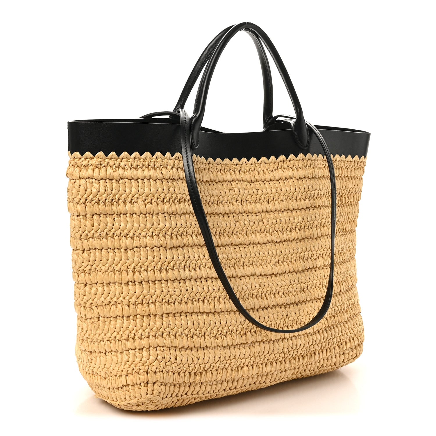 Prada Yarn Raffia Effect Calfskin Crochet Embroidered Logo Tote Tan Black Tan Black 3 of 9