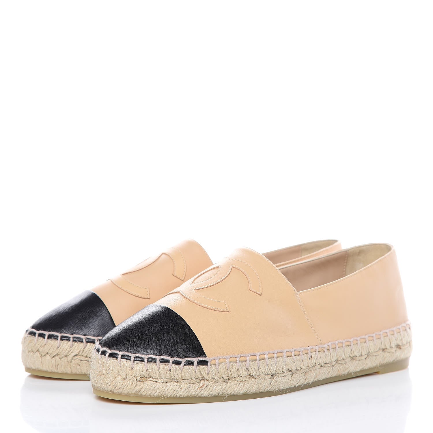 Chanel Lambskin CC Espadrilles 38 Beige Black 3 of 10