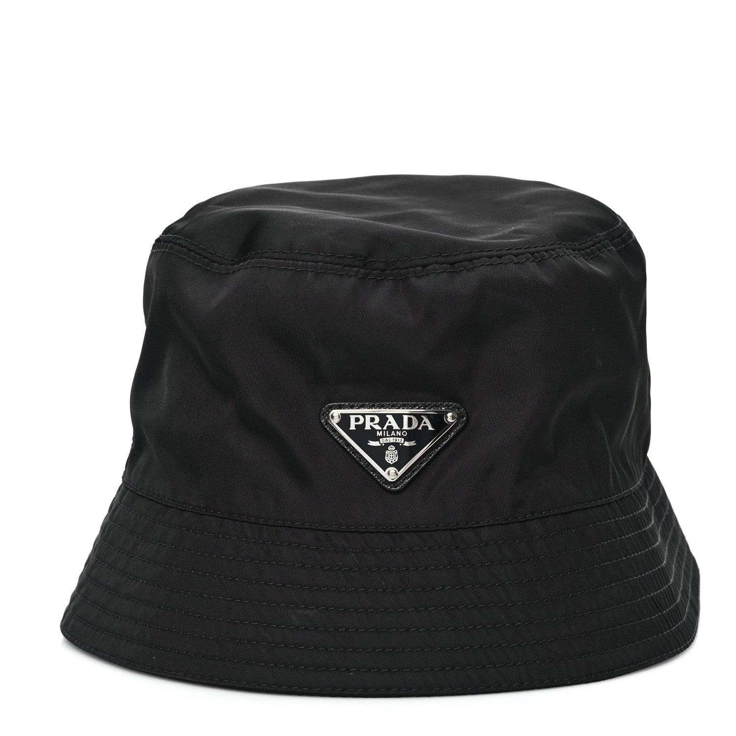 Prada Re-Nylon Metal Triangle Logo Womens Bucket Hat M Black 3 of 8