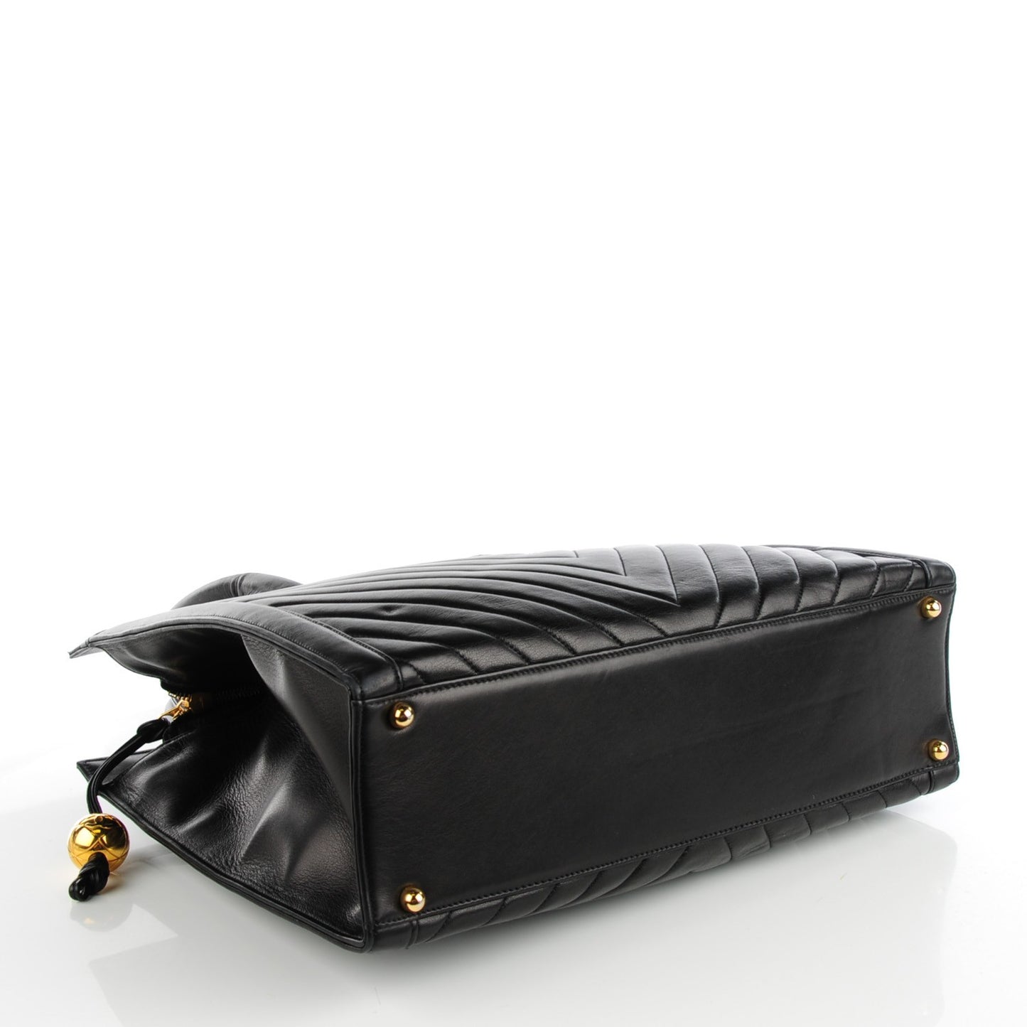 Lambskin Chevron Top Handle Bag Black